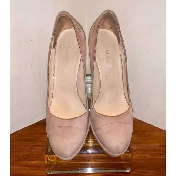 Chanel Womens Beige Cap Toe Slingback Platform Stiletto Heels Pumps Size 40 - Picture 1 of 10